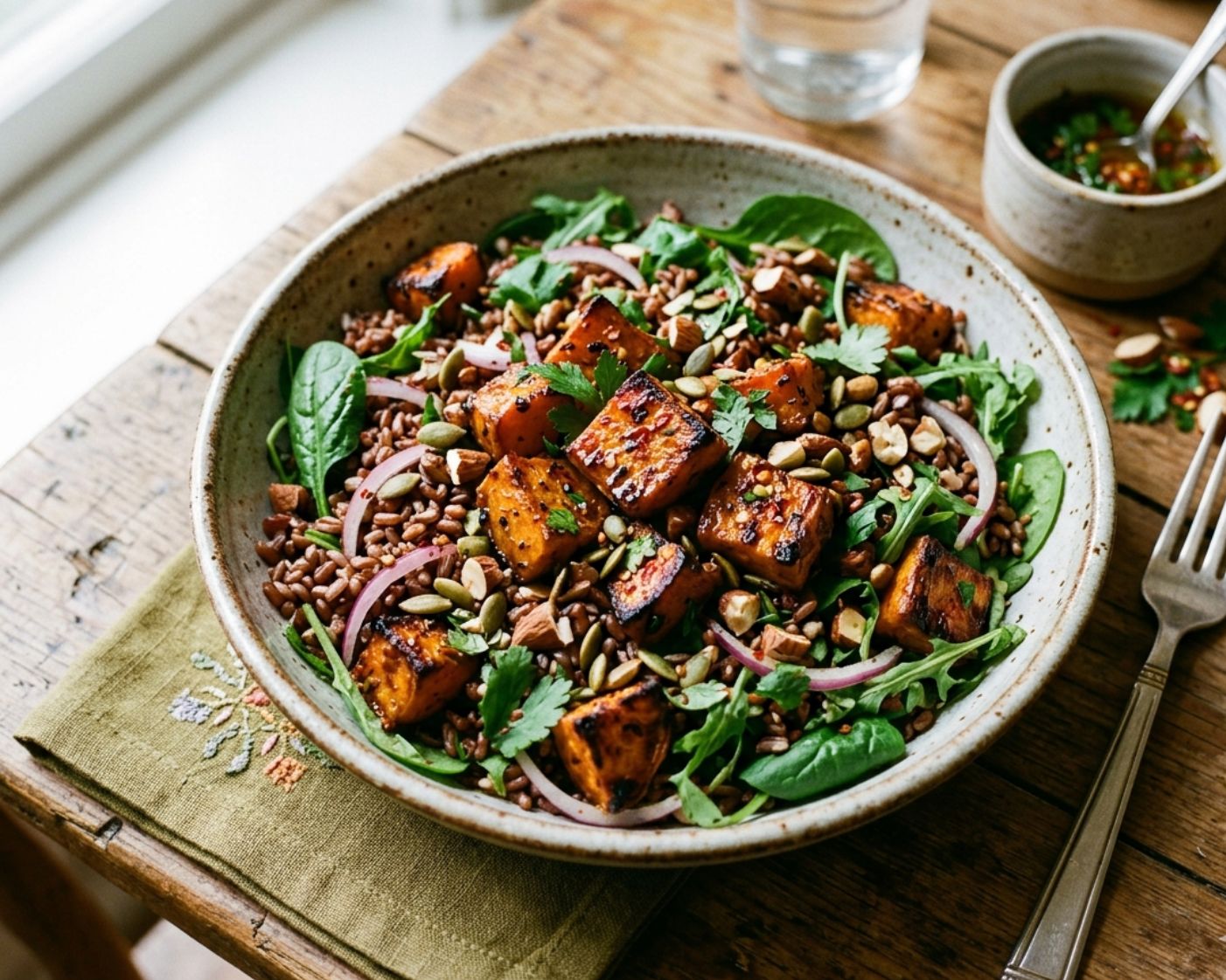 Chilli Honey Roasted Sweet Potato & Brown Rice Salad (Vegetarian)