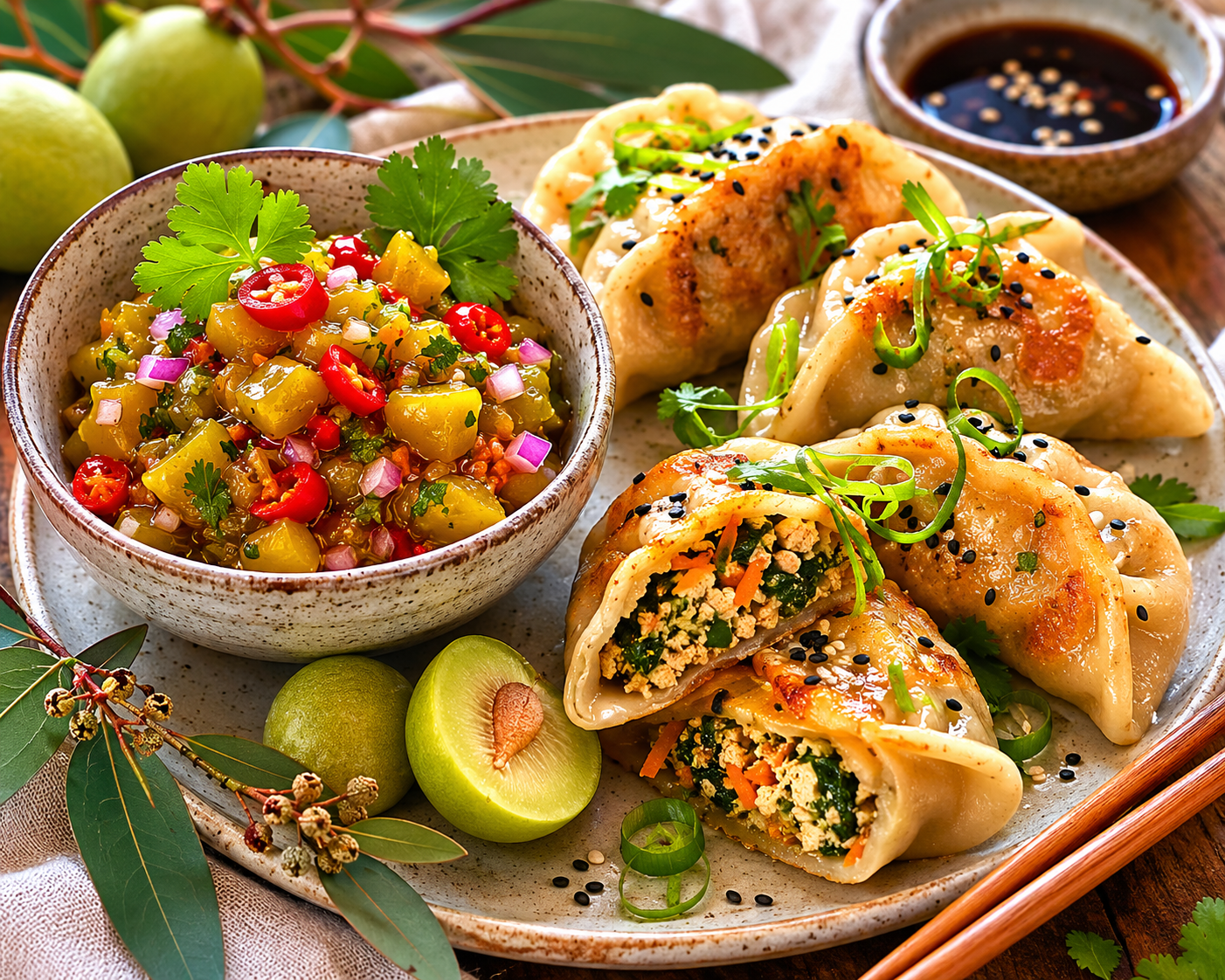 Kakadu Plum Relish & Tofu Dumplings