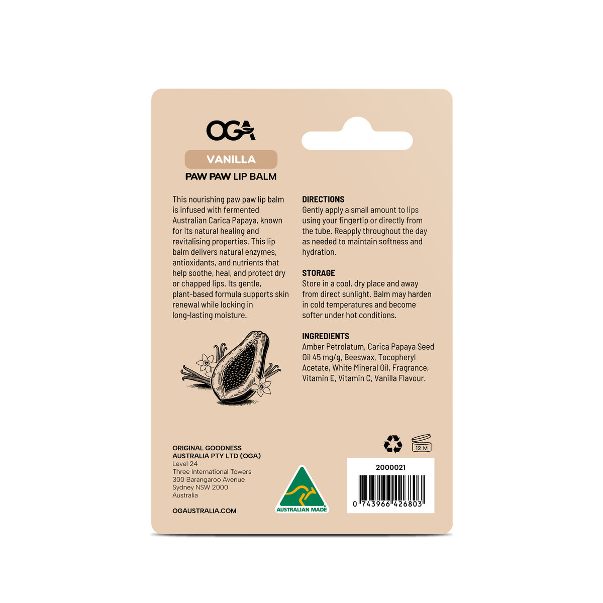 Koala Paw Paw Lip Balm – Vanilla