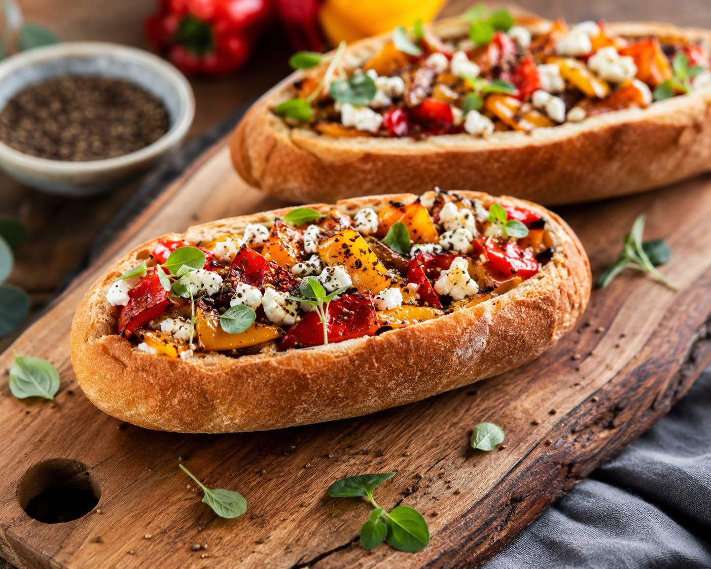 Sweet and Spicy Roasted Wattleseed and Capsicum and Feta Bread Boats